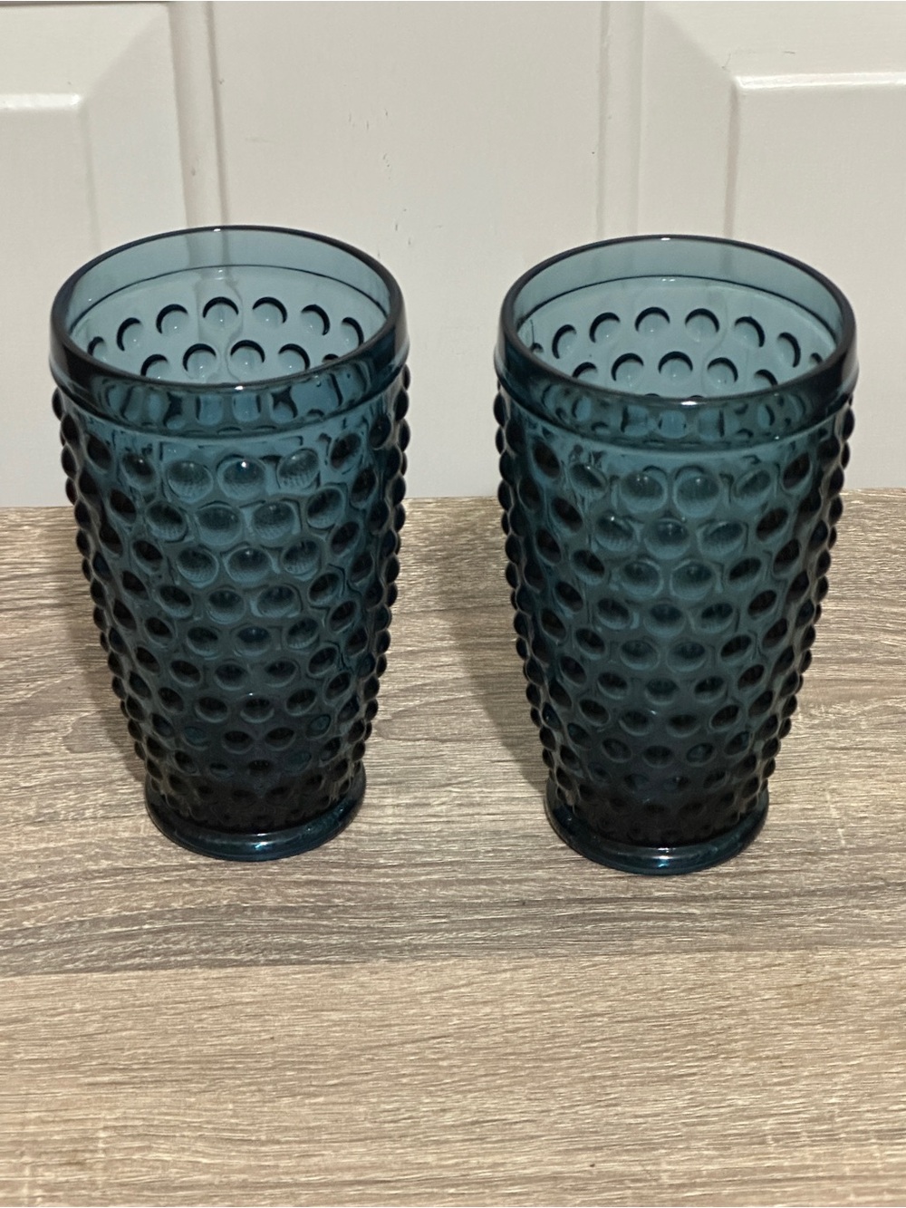SET OF 2 PIER 1 EMMA HOBNAIL BLUE FOOTED GLASS TUMBLERS 11 OZ - 5 7/8” TALL
